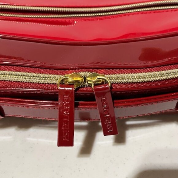 Estee Lauder Red Vinyl Cosmetic Make Up Zip Train Travel Case Bag 11.5"w/Handle - Picture 7 of 16